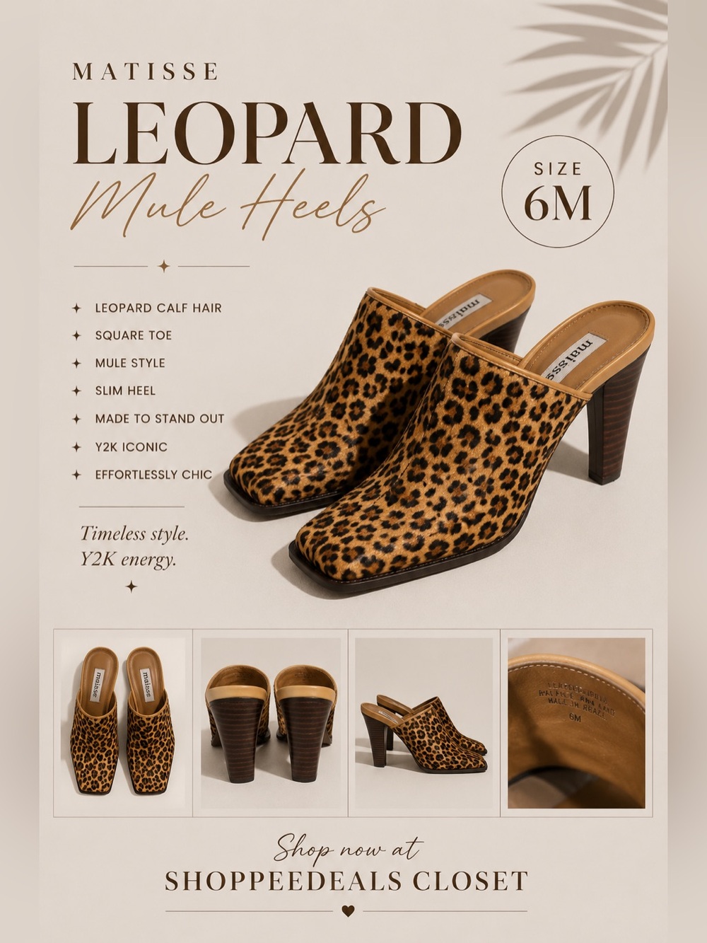 Matisse Leopard Print Calf Hair Mule Heels Size 6M